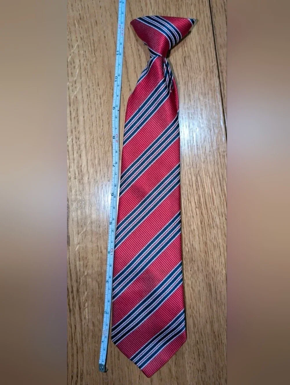 Kids tie red & navy blue 12 in Long , boys clip on tie